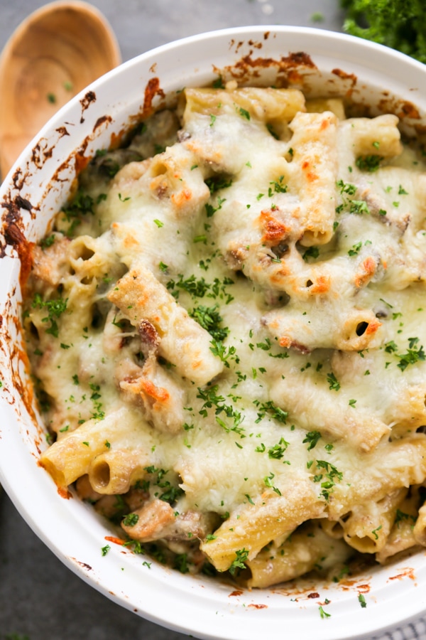Overhead shot of the baked casserole.