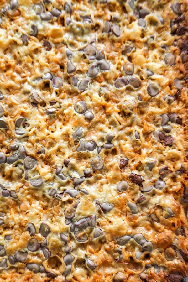 overhead shot of the baked bars before they're sliced.