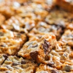 close-up of a pan of sliced bars.