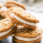three oatmeal sandwich cookies.