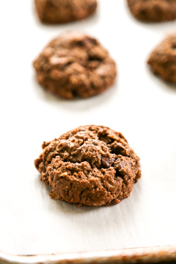 baked cookie on a baking sheet.