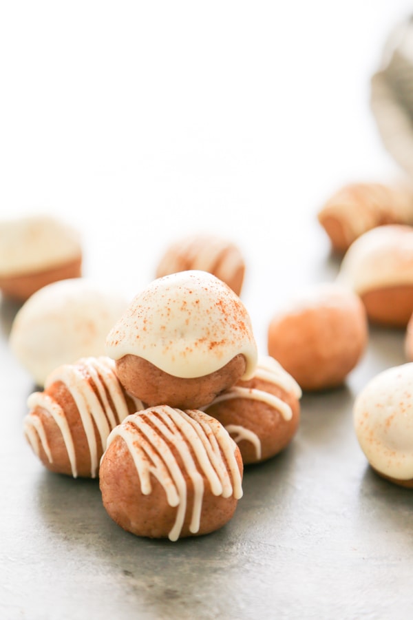 Snickerdoodle Cookie Dough Bites are the most amazing edible cookie dough you will ever eat! What makes these so special is the secret ingredient…caramel! four snickerdoodle cookie bites.
