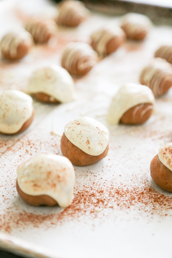 the dough bites topped with icing.