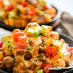 steak enchilada casserole on a plate.