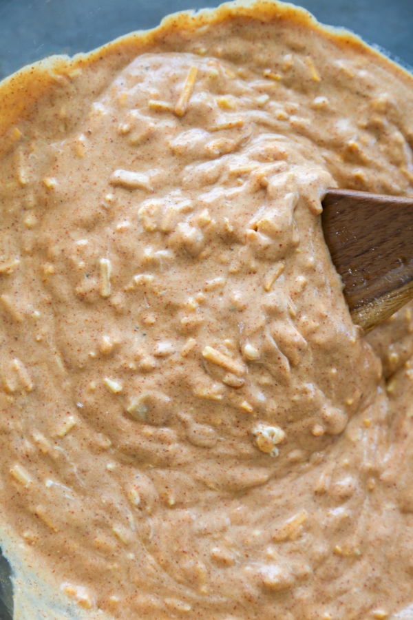 the filling being mixed in a bowl.