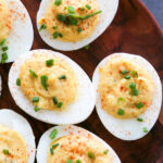 overhead shot of deviled eggs.