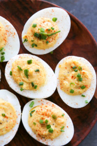 overhead shot of deviled eggs.