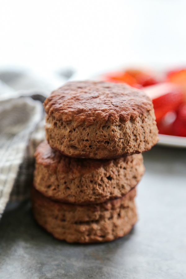 a stack of three chocolate biscuits.