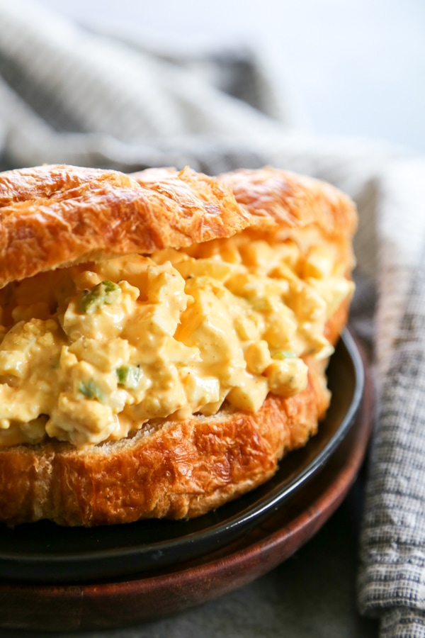 egg salad on a croissant.