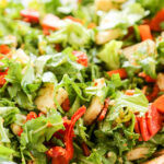 close up shot of Italian kale salad in a serving bowl.