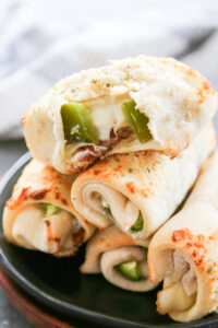 breadsticks on a plate.