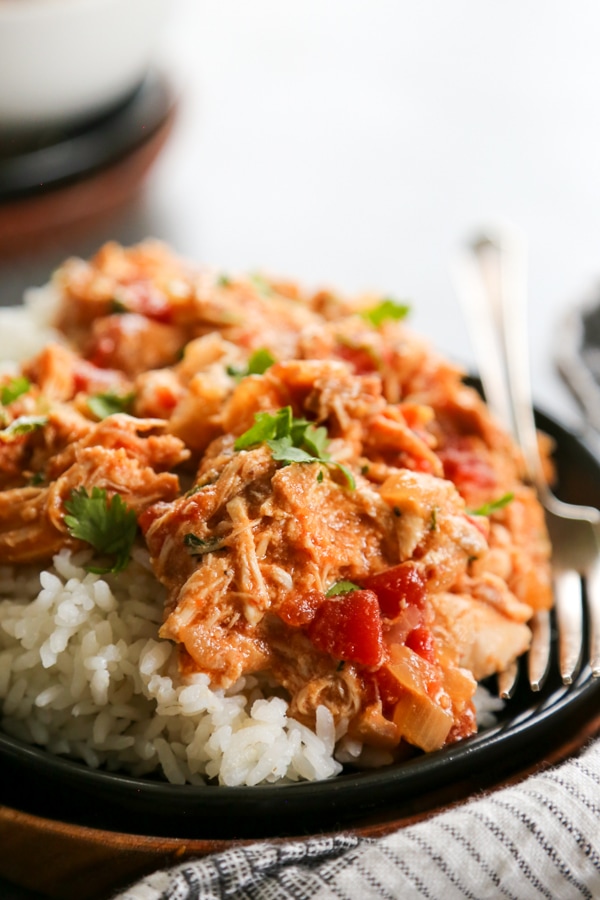close up shot of a plate of Indian yogurt chicken.
