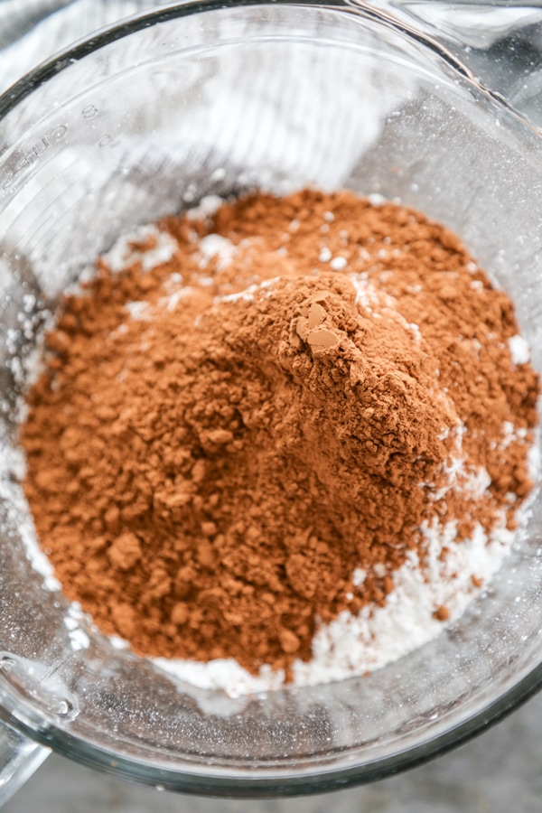 cocoa powder and sugar in a bowl.