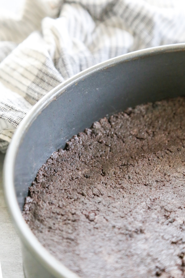 crust in the pan ready to be chilled.