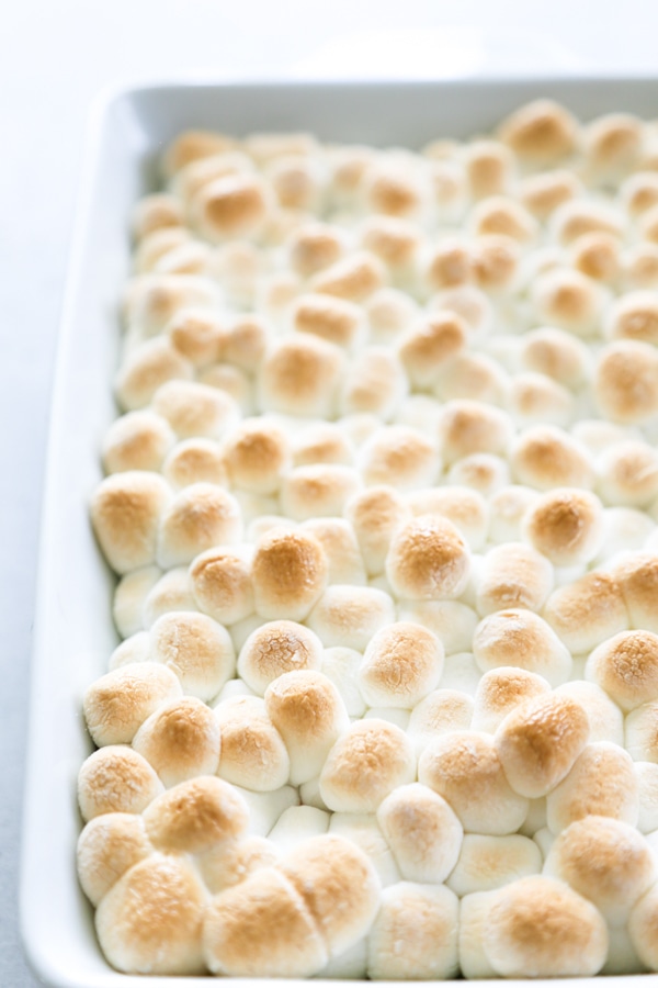 the baked dip with toasted marshmallows on top.