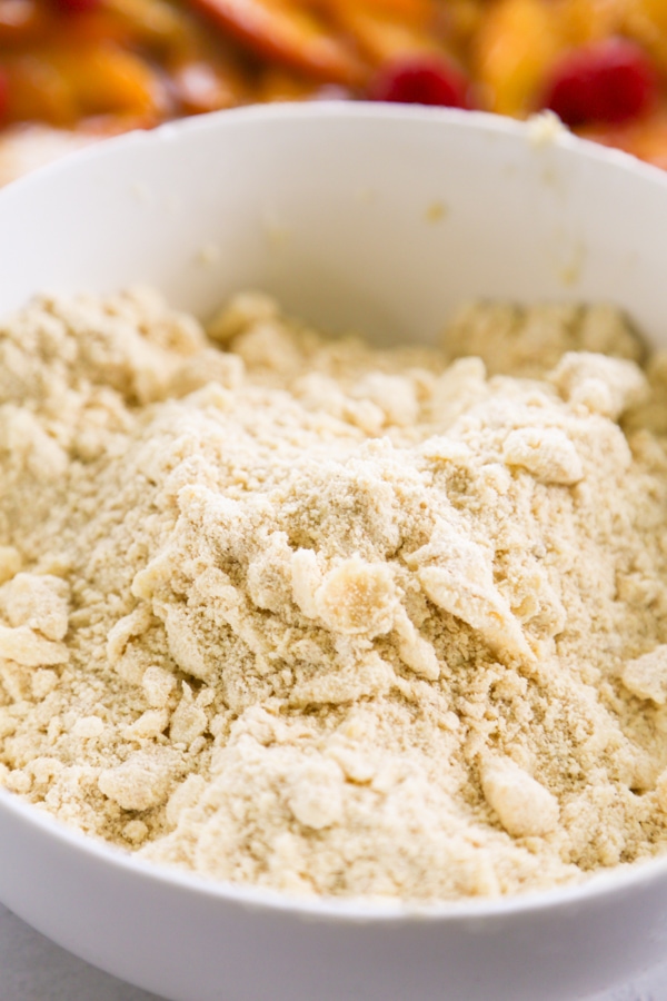 a bowl of crumb topping.