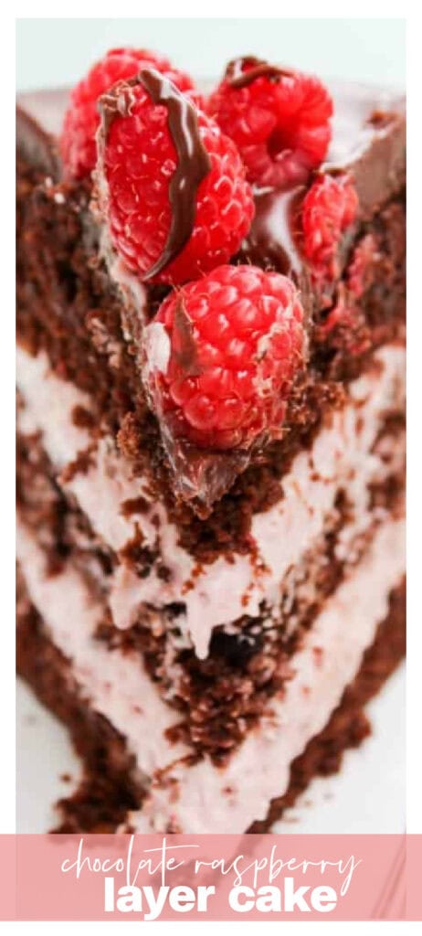 chocolate layer cake with raspberries