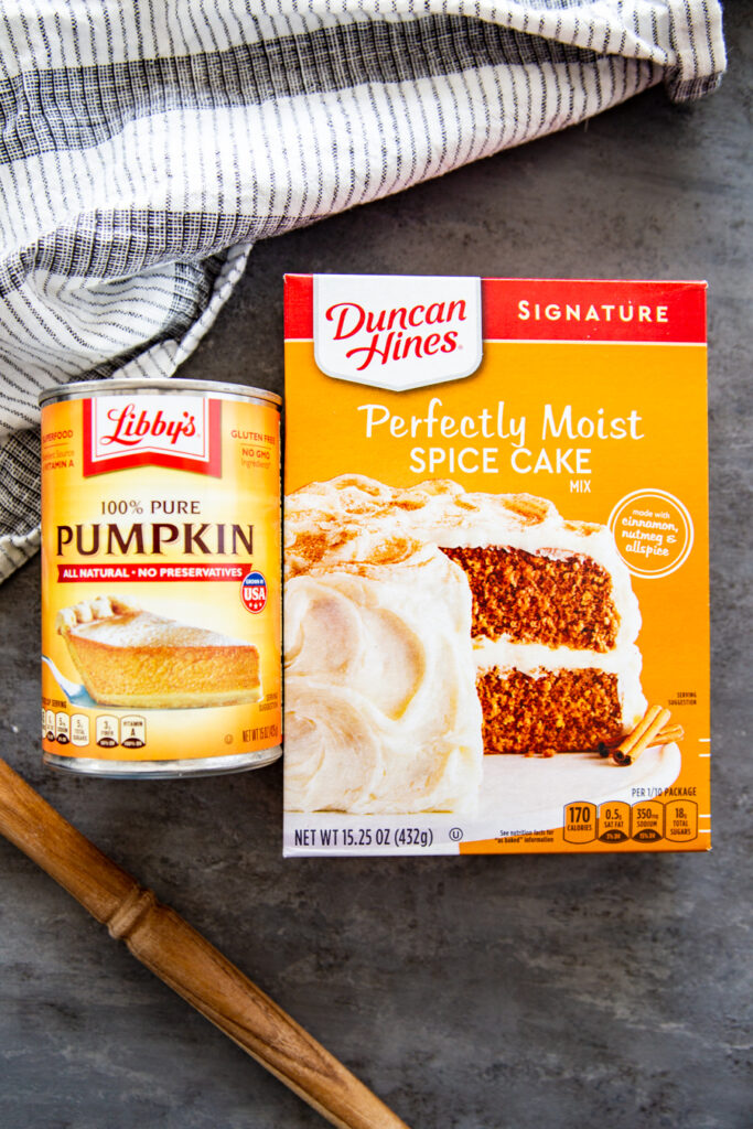 can of pumpkin and boxed cake mix