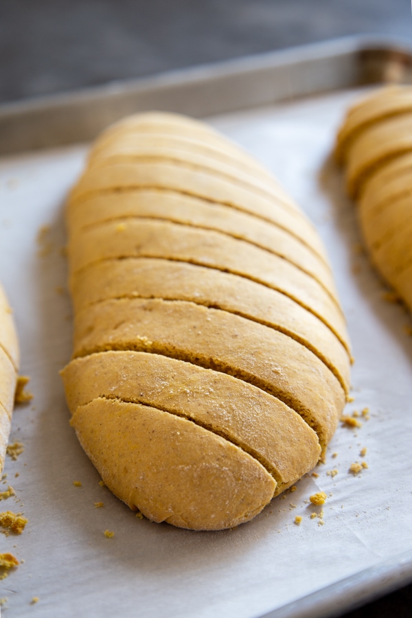baked biscotti loaf with slices