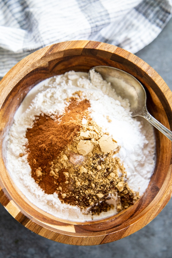 ingredients over head shot flour and seasonings