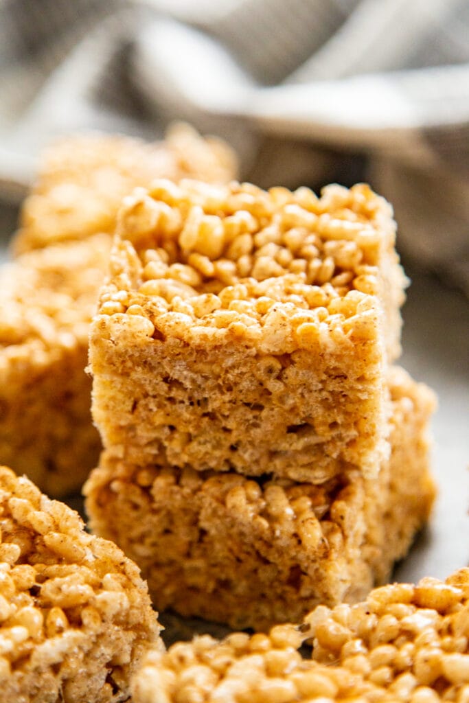 stack of pumpkin spice rice krispie treats