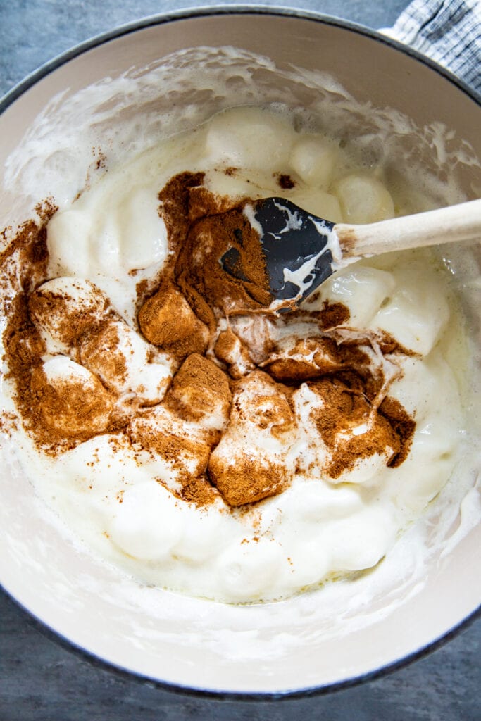 marshmallows, cinnamon and butter melted in pan