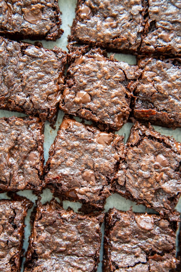 overhead shot of double chocolate brownies