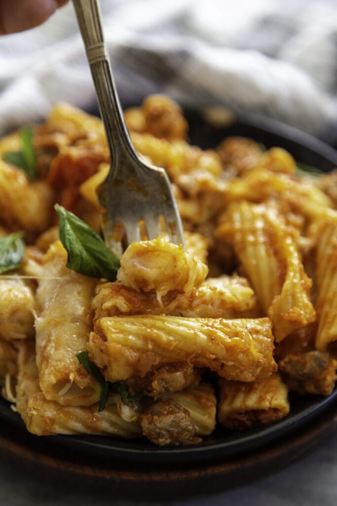 pasta with sauce and fork