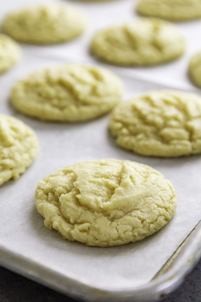 baked sugar cookies on cookie sheet