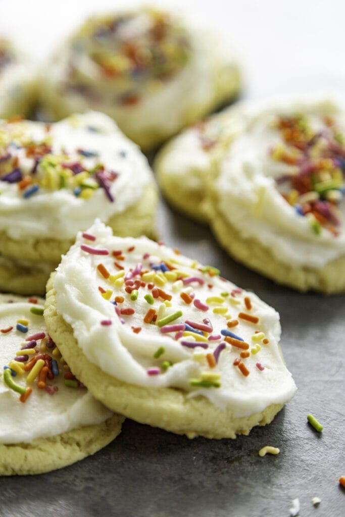 close up shot frosted sugar cookies