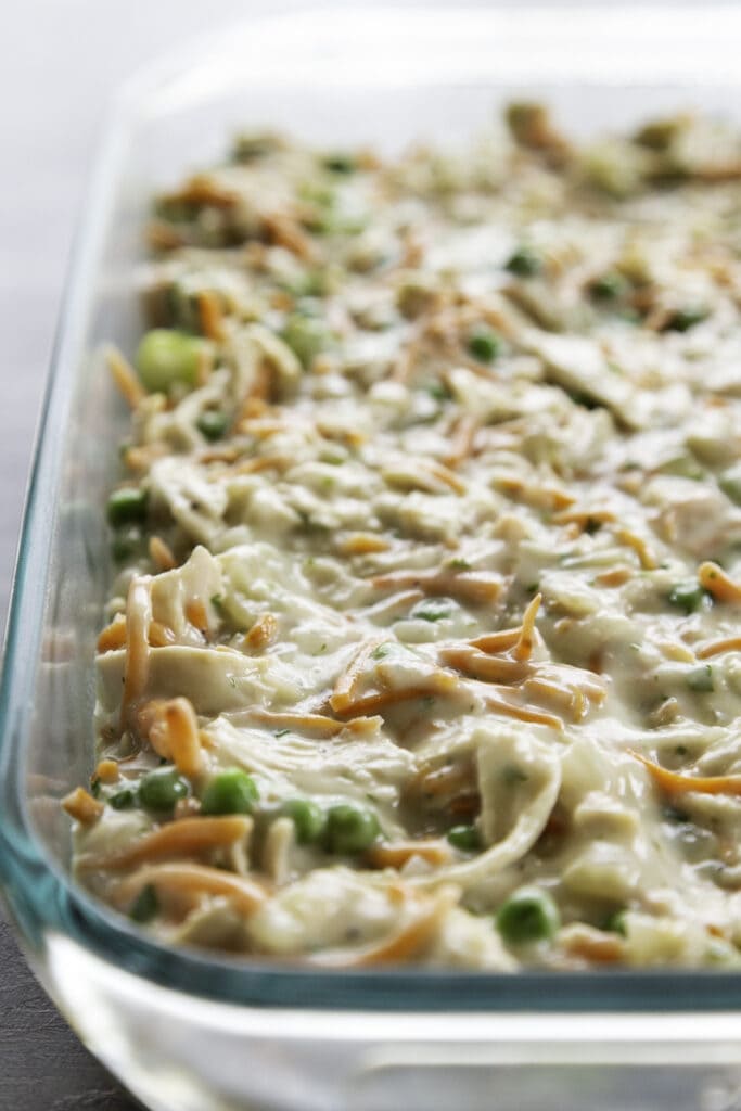 chicken pot pie filling in pan