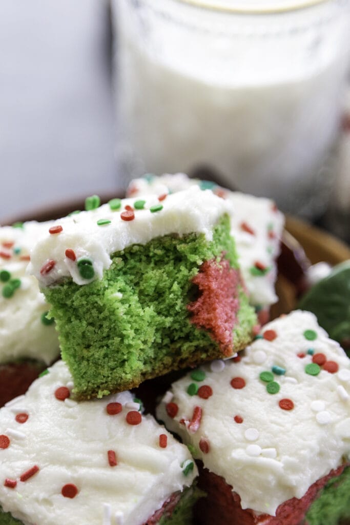 Christmas sugar cookie bar with bite out of it
