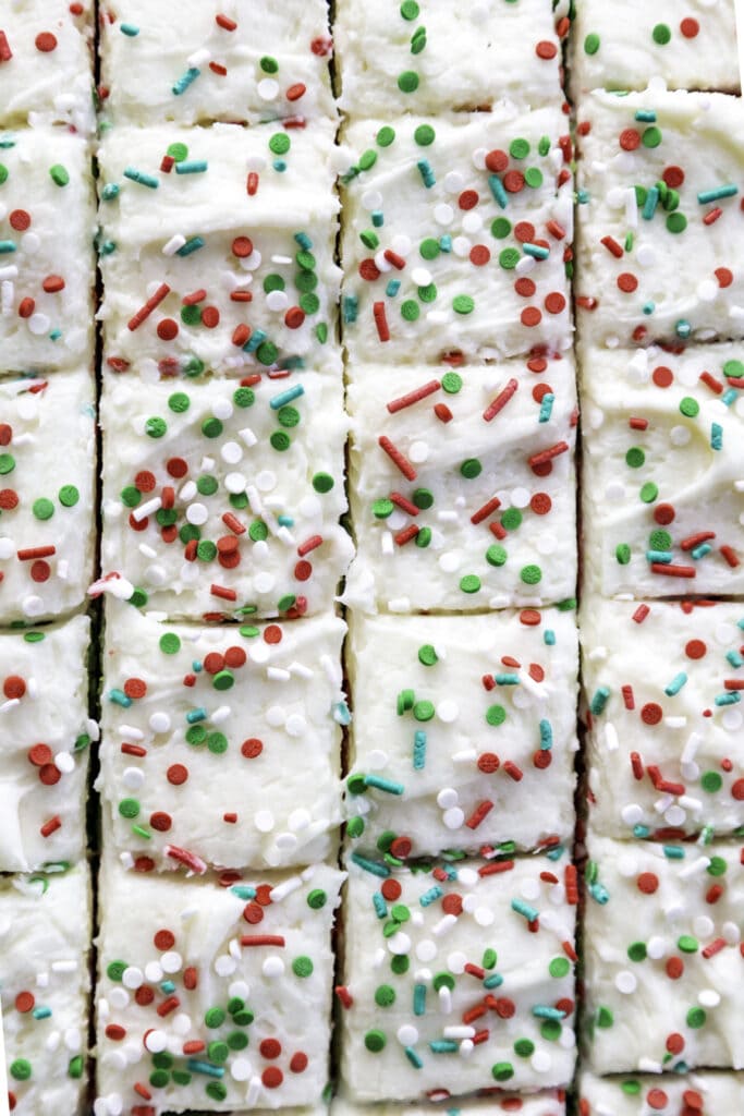 overhead shot of frosted sugar cookie bars