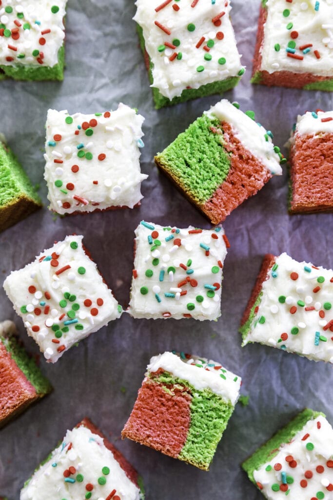 overhead shot Christmas sugar cookie bar