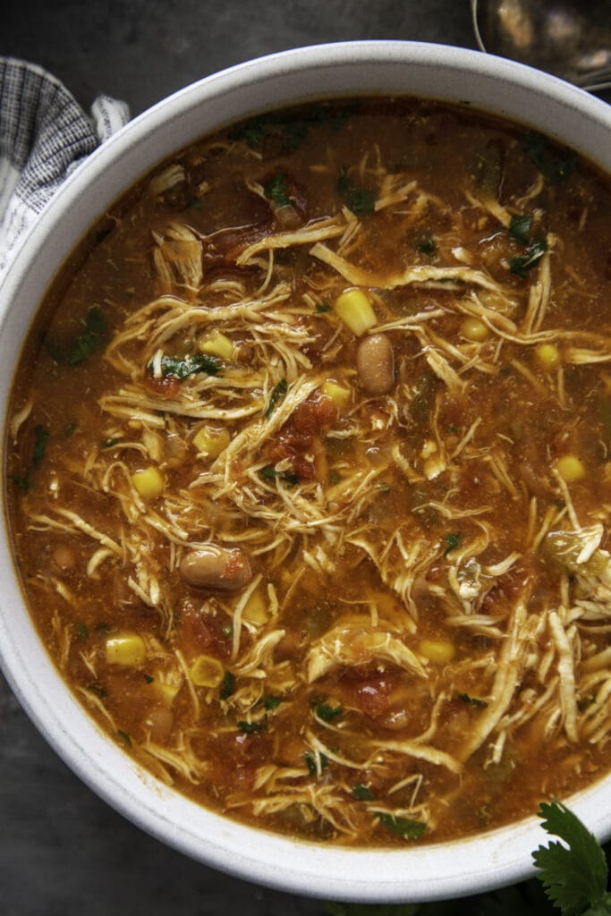 overhead shot tortilla soup in bowl