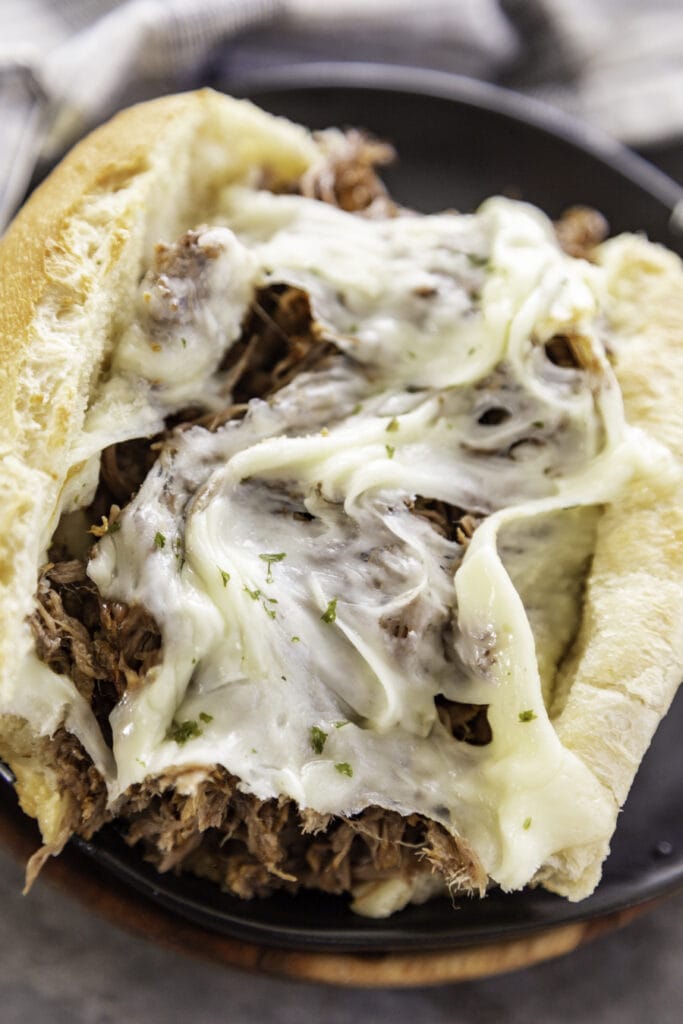 open faced french dip sandwich
