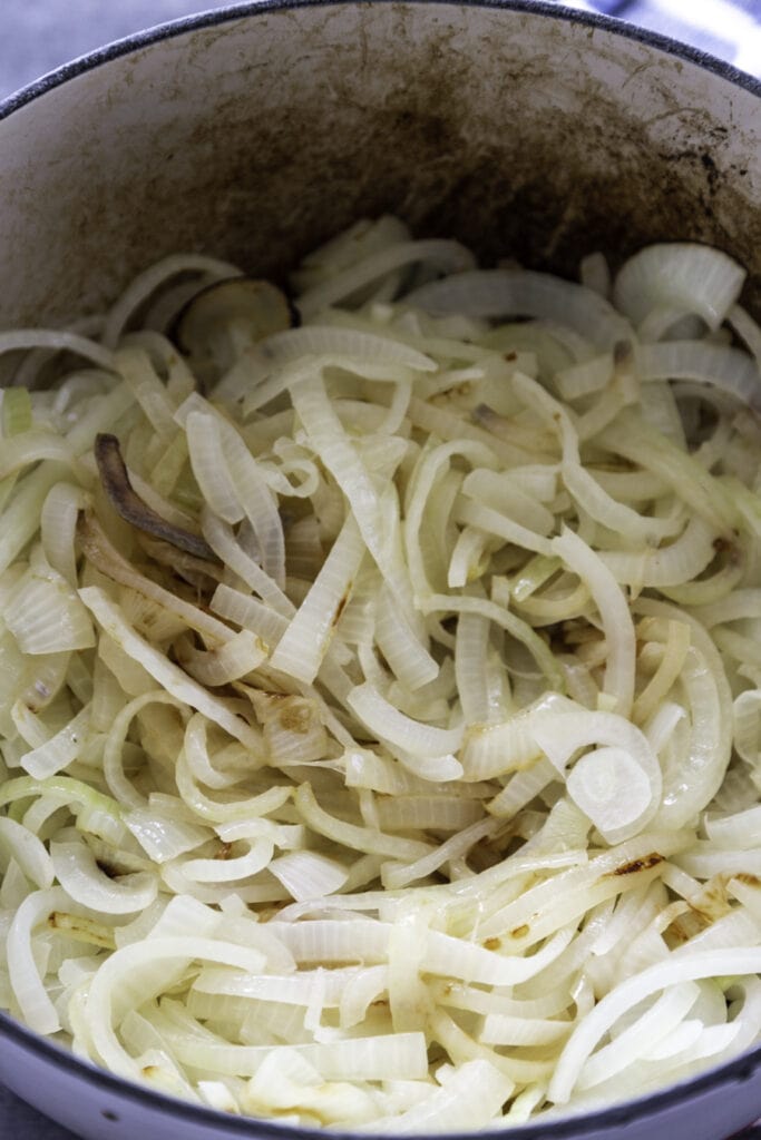 onions in pot cooked