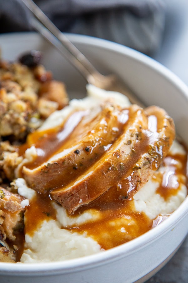 turkey plate with potatoes and stuffing