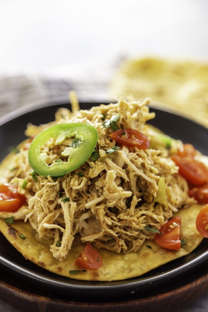 shredded chicken on corn tortilla