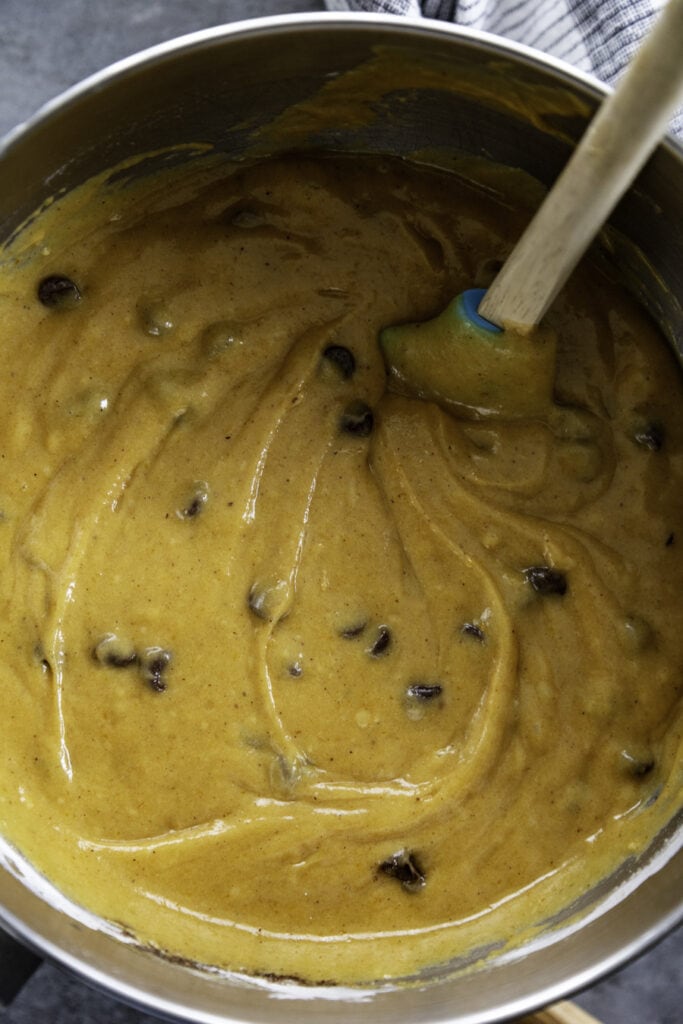 pumpkin bread batter with chocolate chips