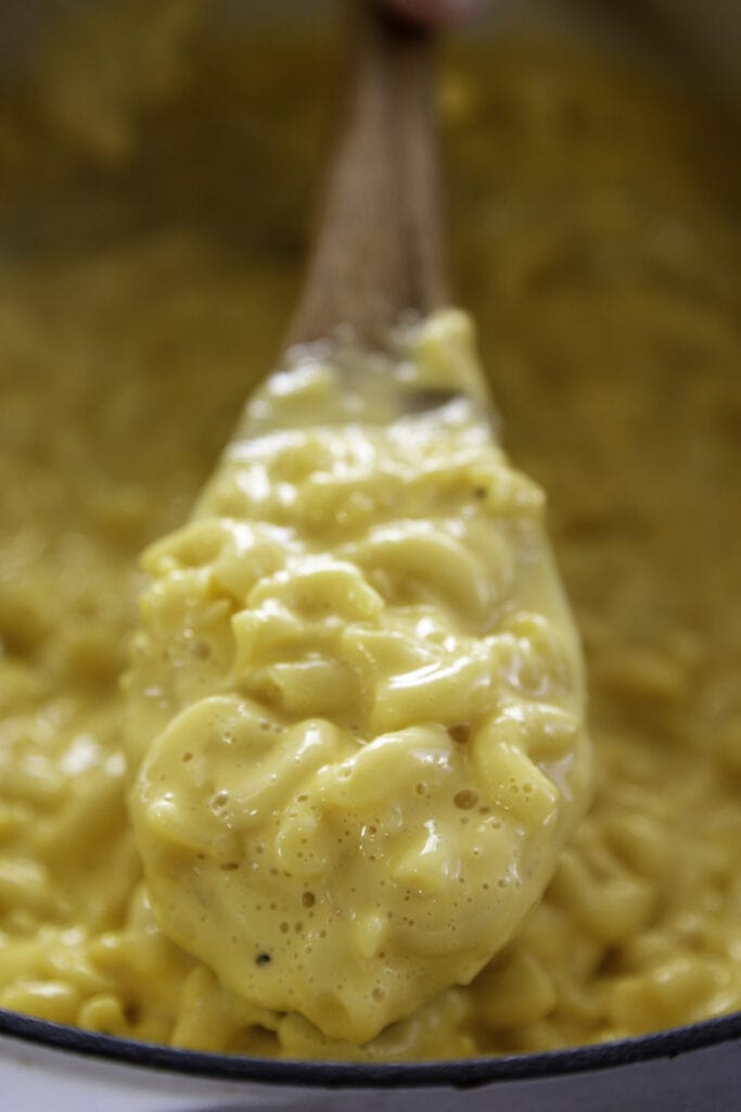serving spoon of mac and cheese