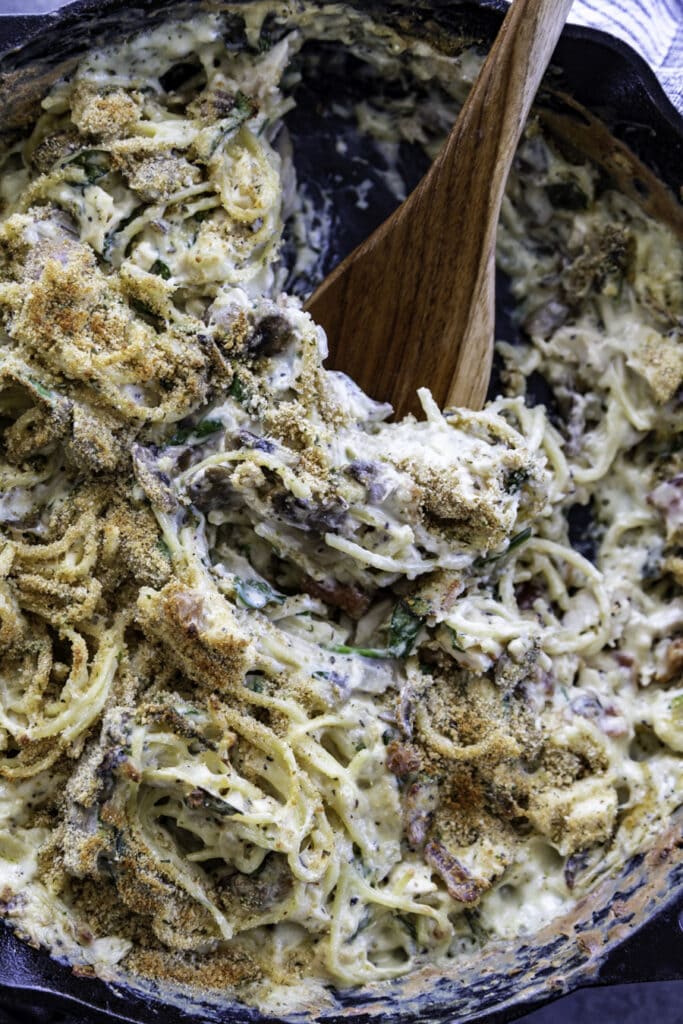 skilet with pasta bake