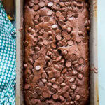 overhead shot chocolate banana bread with chocolate chips