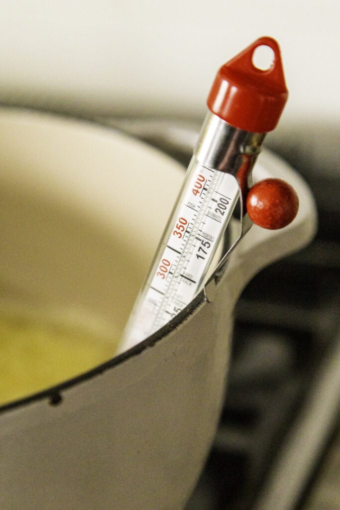 candy thermometer in pan
