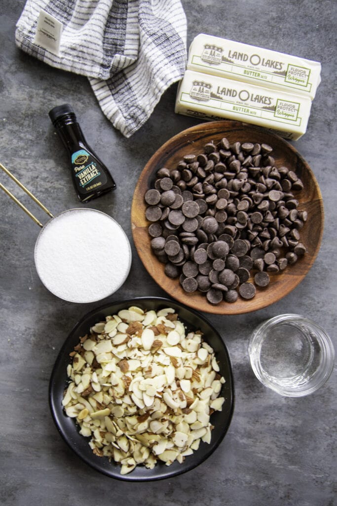 overhead ingredient shot of english toffee recipe
