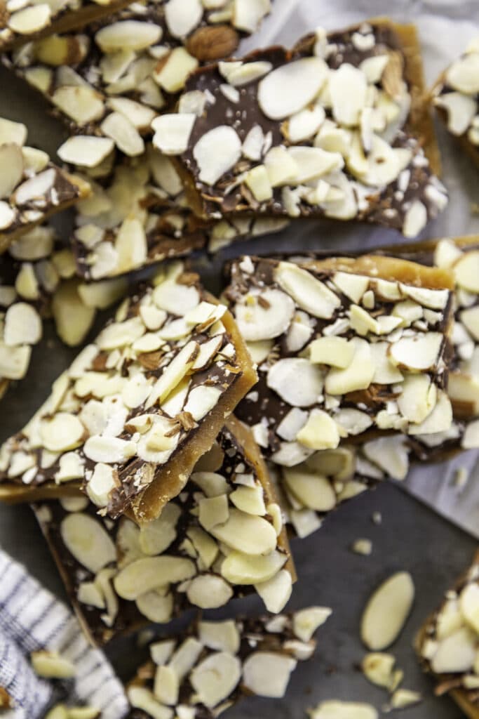 overhead shot of stack of English Toffee pieces