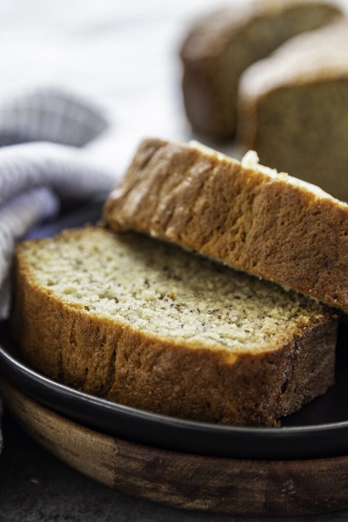 banana bread on wooden plate