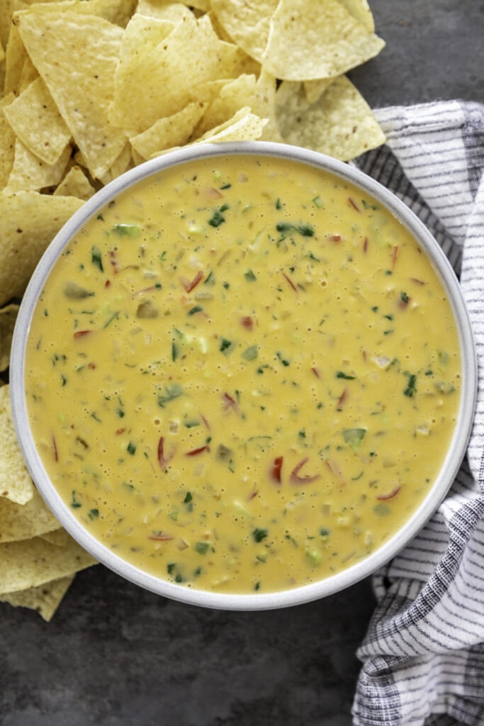 overhead queso shot with chips