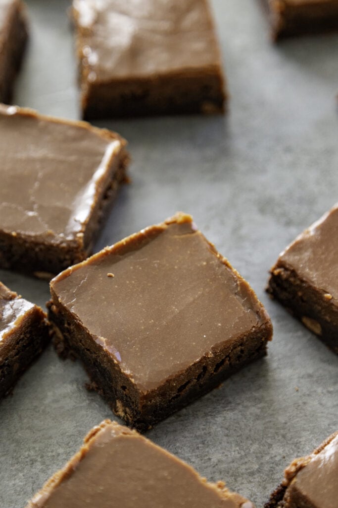 close up shot of frosted brownies
