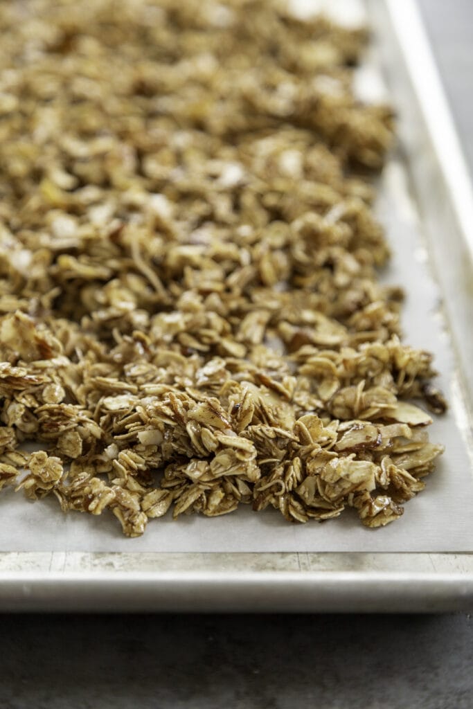 granola on baking sheet